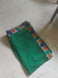 Green Saree with Floral Border