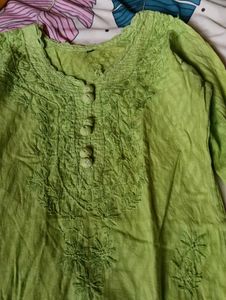 Lime Green Embroidered Kurta with lower