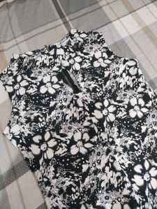 Black &amp; White Floral Printed Mini Dress