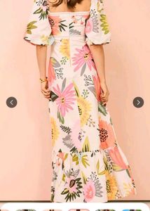 Boho Floral Maxi Dress with Puff Sleeves