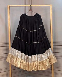 Black Tiered Maxi Skirt with Gold & Silver Trim
