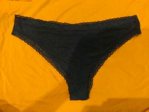 Women's Black Lace Trim Thong Panties