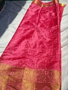Vibrant Pink Silk Saree with Gold Border