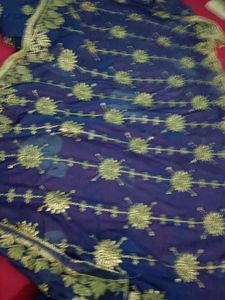 Beautiful Blue Kurta set with Golden Embroidery