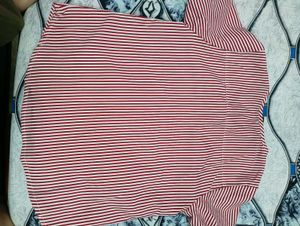pink and White Striped V-Neck Top