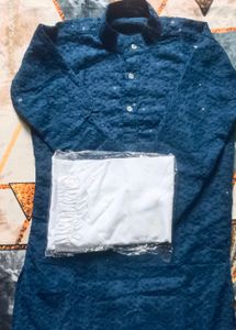 Men's Blue Kurta with White Pajama