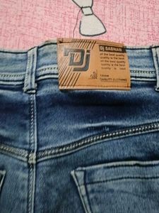 Distressed Blue Jeans with Side Stripe