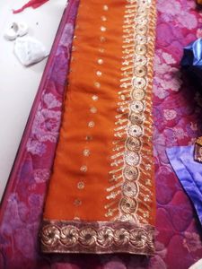 Elegant Orange Embroidered Saree