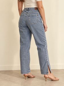 High-Waisted Slit Jeans