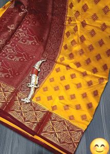 Vibrant Yellow &amp; Maroon Silk Saree