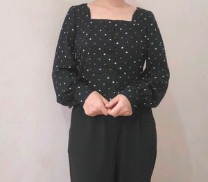 Chic Polka Dot Square Neck Blouse