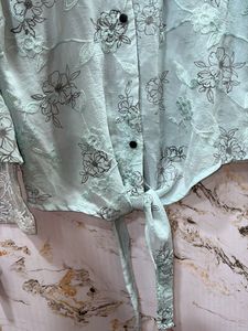 Chic Floral Embroidered Tie-Front Blouse