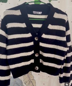 Striped Button-Up Cardigan