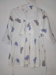 White Butterfly Print Kurta