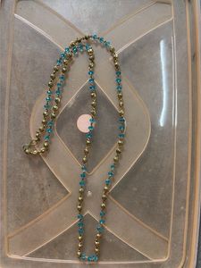 Gold &amp; Blue Beaded Necklace
