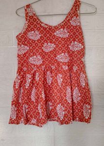 Vibrant Orange Kurta Set with White Print