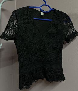 Elegant Black Lace Peplum Top