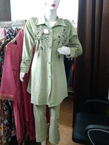 Party Wear Embroidered Green Kurta Set