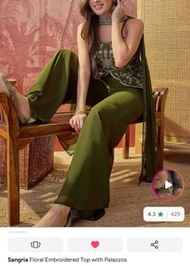 Sangria Embroidered Olive Green Kurta Set