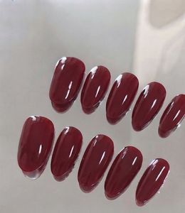 Handmade gel nails extension glossy red