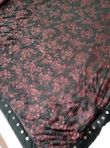 Elegant Black &amp; Maroon Floral Saree