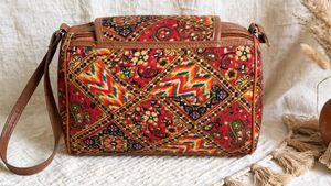Boho Print Sling Bag with Leather Accents
