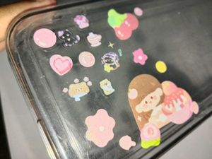 Transparent Pencil case with pink sticker cute dec