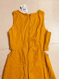 Westside Mustard Embroidered Cutout Midi Dress