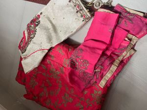 Elegant Pink &amp; White Embroidered Lehenga Choli