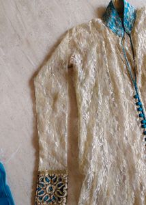 Elegant Teal &amp; Cream Ethnic Kurta Set