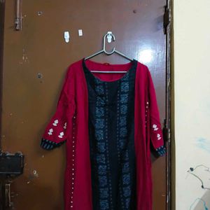 Beautiful Red Kurta with Black Embellishments