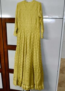 Elegant Yellow Embroidered Festive gown