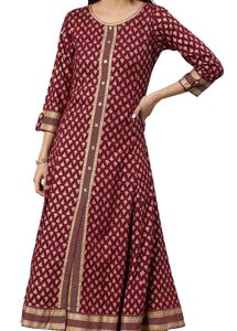 Purple Colour Gold Printed Anarkali Xxl Kurta