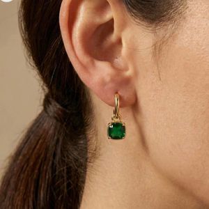 Gold Square Emerald Dangle Earrings Anti-tarnish