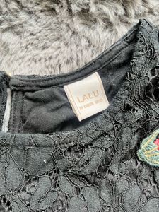 Black Lace Embroidered Rose Top