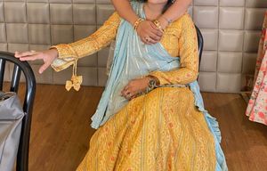 Twinning  Yellow &amp; Teal Embroidered Lehenga