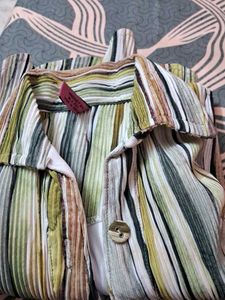 Pleated Striped Button-Up Shirt