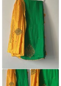 Green Kurta Set with Yellow Dupatta