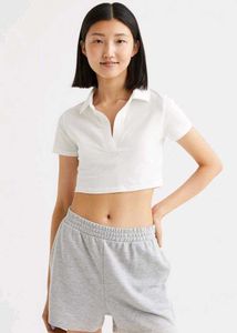 H&M White Cropped Polo T-Shirt