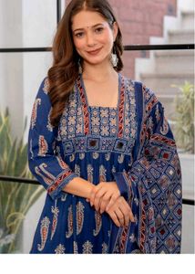 Stylish Blue Printed Kurta with Dupatta