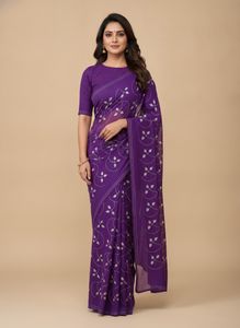 Purple Embroidered Saree with  matching blouse
