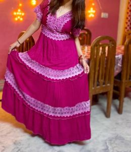 Gorgeous Pink Tiered Lace Gown