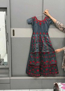Elegant Grey Floral Tiered Gown