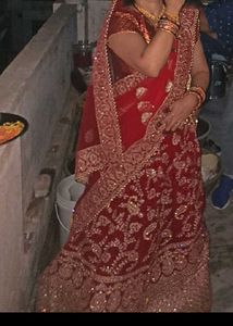 Stunning Red Embroidered Lehenga Choli Set