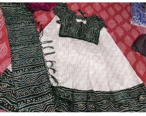 white green lahanga choli