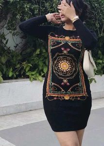 Y2k Black Dress with Ornate Print