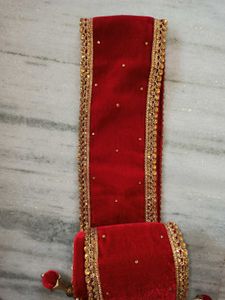 Red Velvet Dupatta with Golden Border