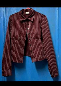 SAVANA Burgundy Pinstripe Fitted Blouse