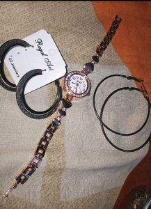 Elegant Watch & Hoop Earrings Set