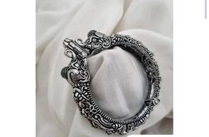 Antique Oxidized Silver Peacock Bangle